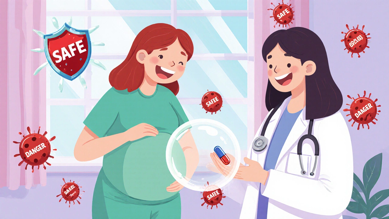 A pregnant woman receives a safe antibiotic alternative instead of nitrofurantoin.