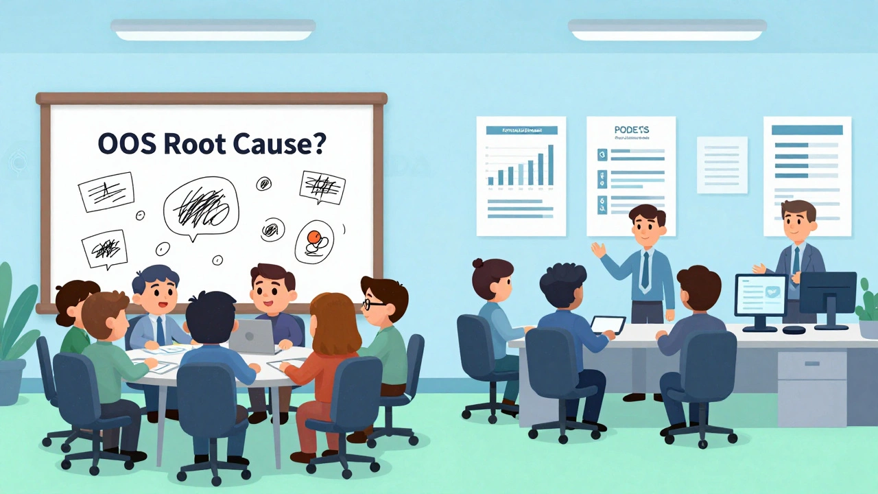 A small team struggles with OOS issues while a compliant team confidently stops production with proper controls.