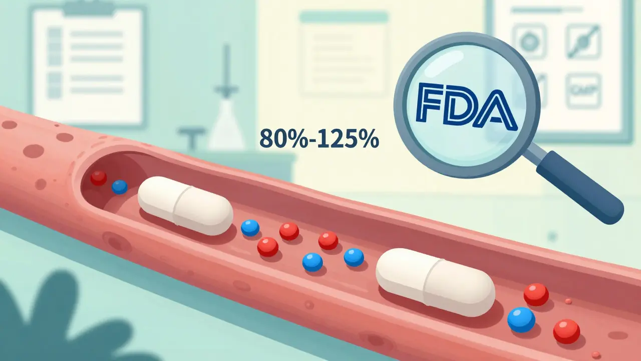Microscopic view of branded and generic tablets dissolving with identical active particles in blood vessels.