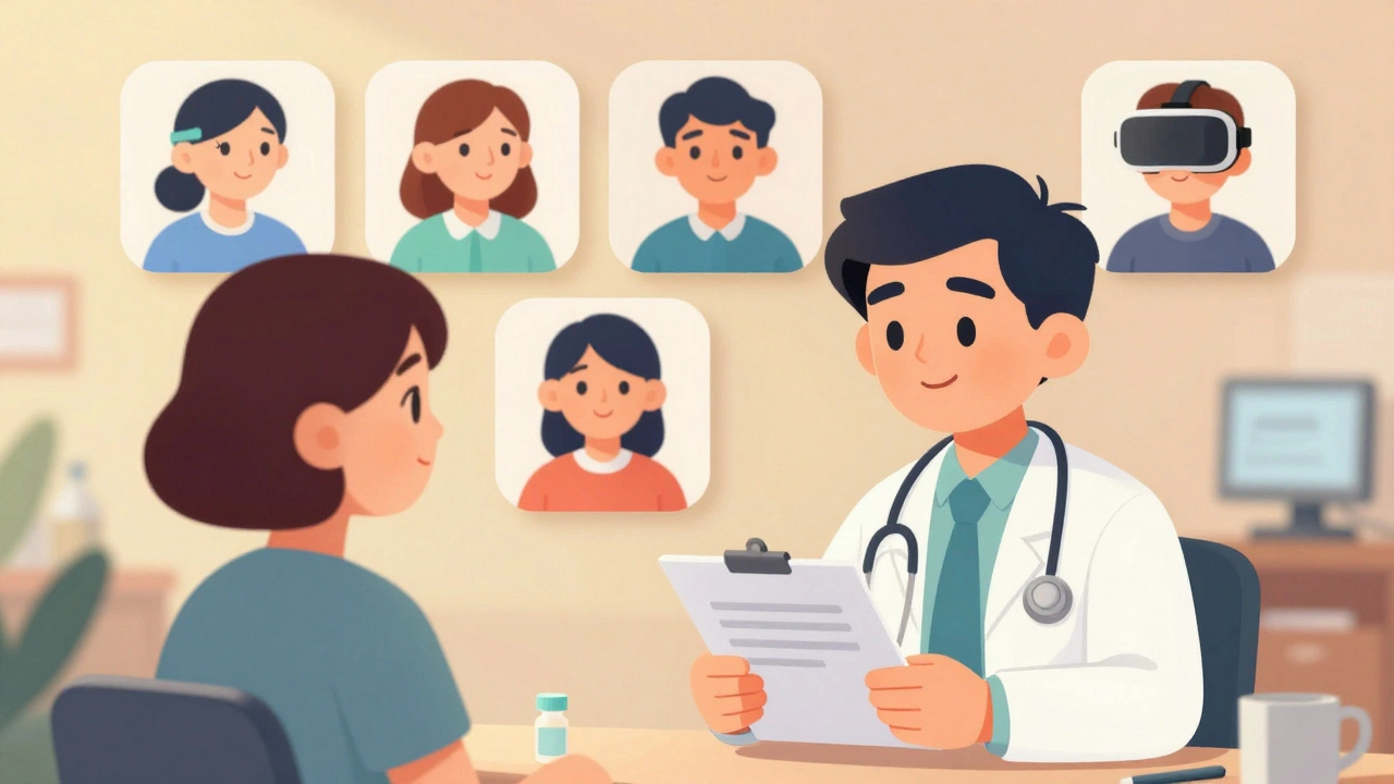 Provider makes eye contact with patient, using AI insights to foster trust and personal connection.