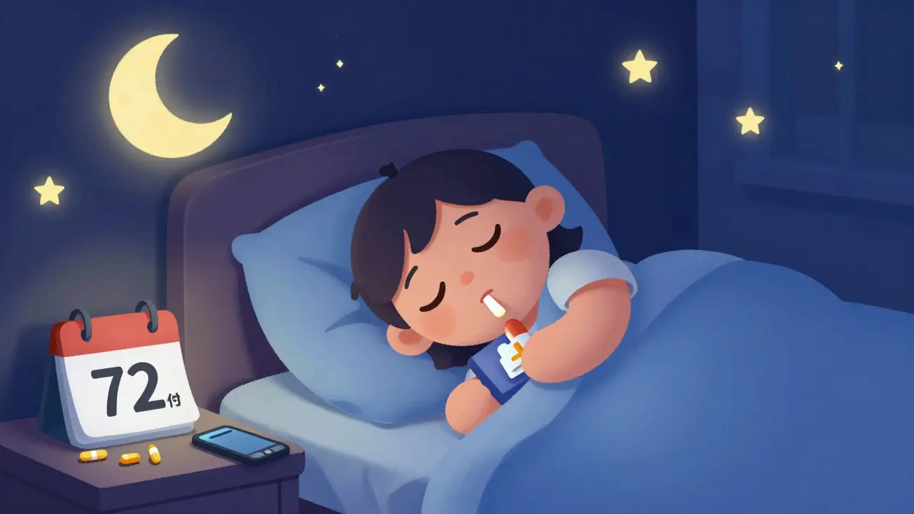 Patient resting comfortably at night following proper medication schedule