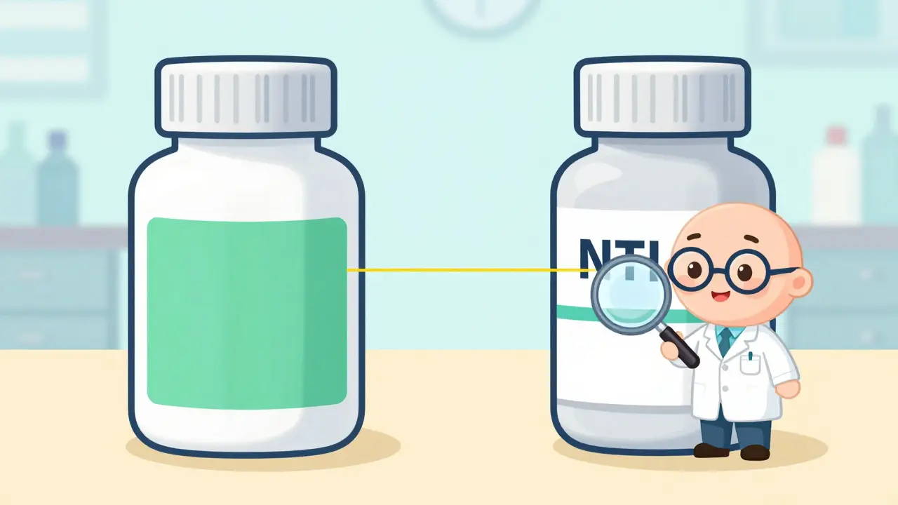 A friendly pharmacist comparing a wide safety margin to a narrow therapeutic index line.
