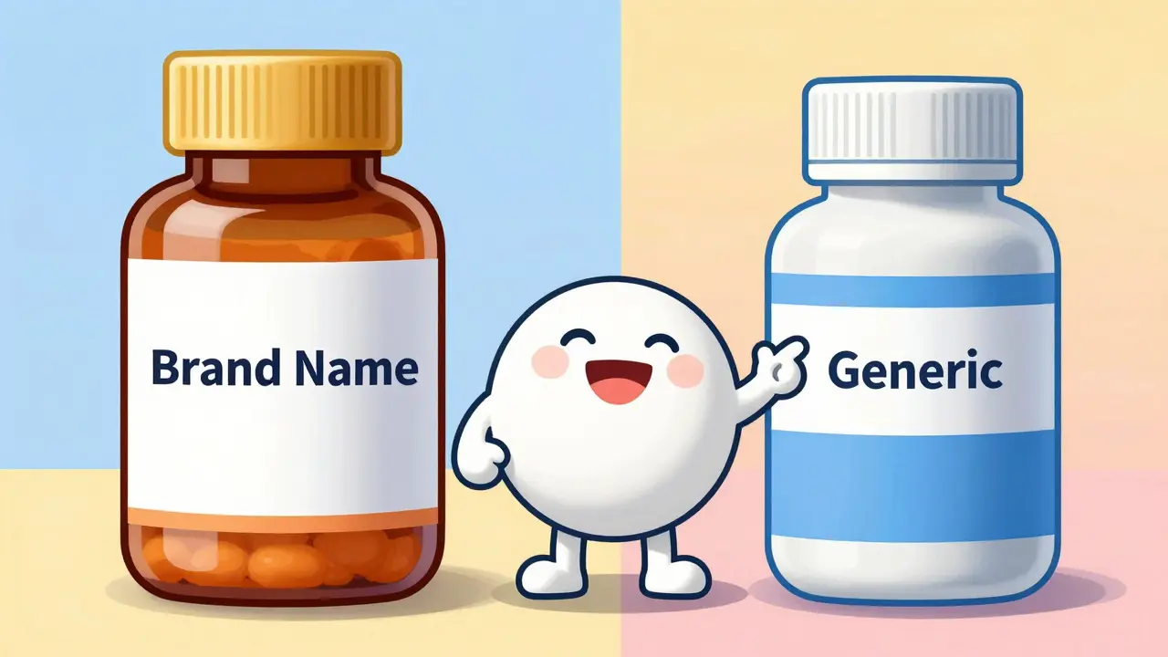 Comparison between an expensive brand name drug and an affordable generic version